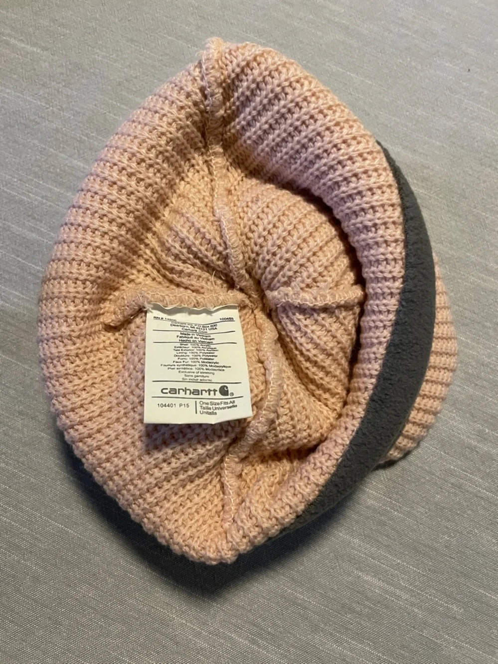 Carhartt Light Pink Knit Beanie with Brown Faux Fur Pom - Picture 3 of 3